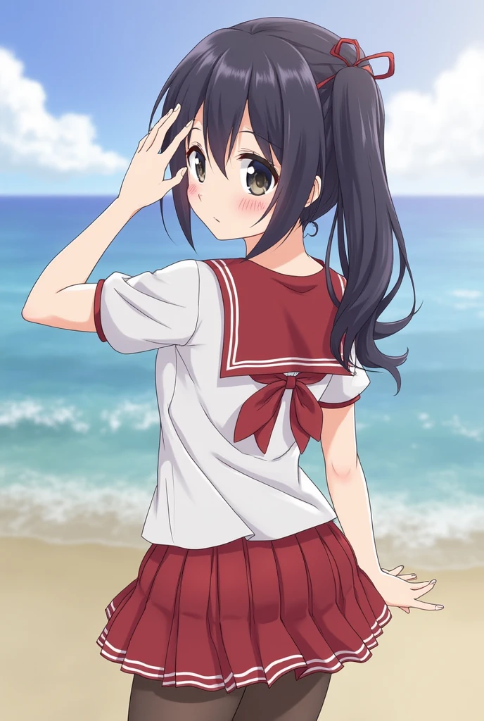 A schoolgirl in a miniskirt with no panties 