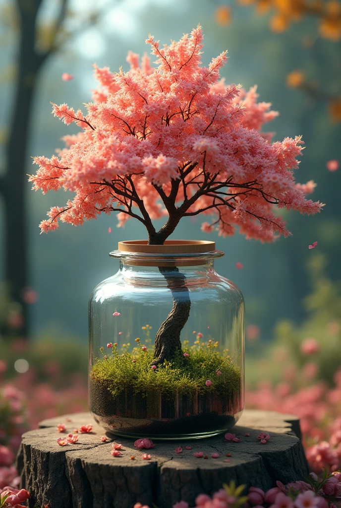 Like a dreamArt tree in a bottle, Fluffy, Practical, photo, Canon, Like a dream, Art, Colorful leaves and branches with flowers overhead. hyperdetailed photorealism by greg rutkowski - h 1024 w 804 | f 1 6 Lens mark 2:2 s 3555 mm film grain :1 Realistic high-resolution sharp focus contrast!! intricate detailed atmospheric light refraction lighting unreal engine 5 cinematic concept photography masterpiece octane render trending at cgsociety rendered as