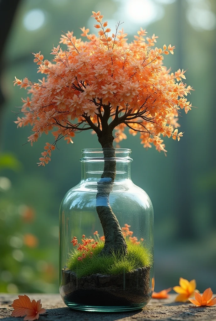 Like a dreamArt tree in a bottle, Fluffy, Practical, photo, Canon, Like a dream, Art, Colorful leaves and branches with flowers overhead. hyperdetailed photorealism by greg rutkowski - h 1024 w 804 | f 1 6 Lens mark 2:2 s 3555 mm film grain :1 Realistic high-resolution sharp focus contrast!! intricate detailed atmospheric light refraction lighting unreal engine 5 cinematic concept photography masterpiece octane render trending at cgsociety rendered as