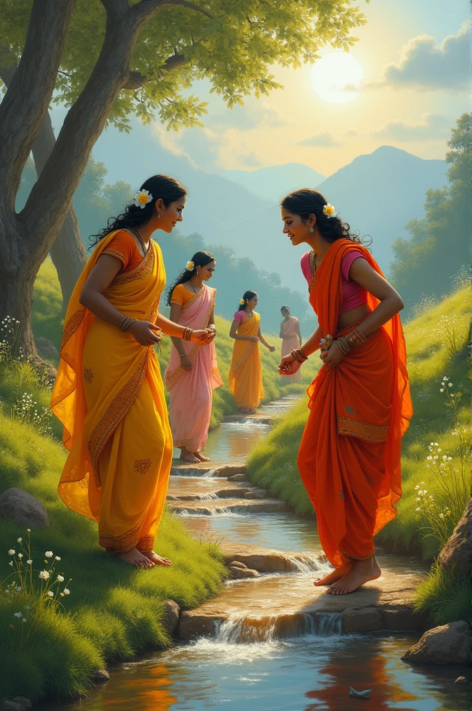 **Blessed Lives**: A final scene showing the Gopis living their daily lives with joy and devotion, their love for Krishna making their lives blessed and fulfilled.