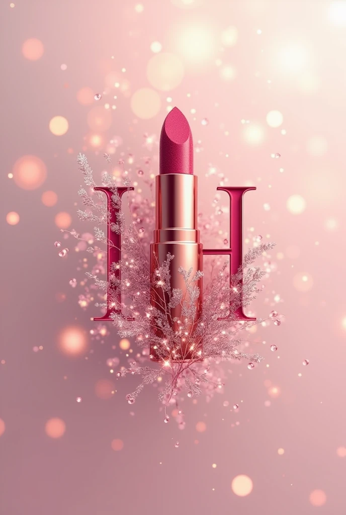 Criar um logotipo elegante para studio de maquiagem com a seguinte marca: Letícia Harumi Use the initials "L H* to create a single element fused together, insert a lipstick as a supporting element and a Glitter blur in the background Slogan: studio 