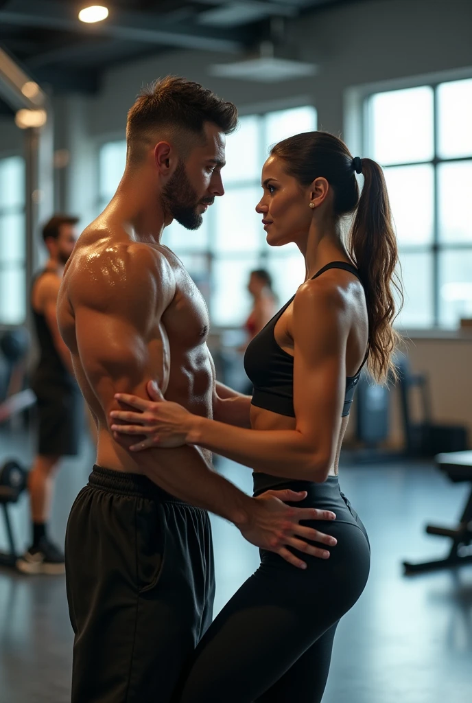 Couple training at the gym 