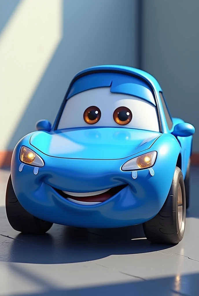 Make me an animated blue Cars-type car with tears