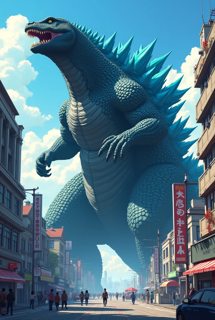 Make me Godzilla in anime version drawn in 2D