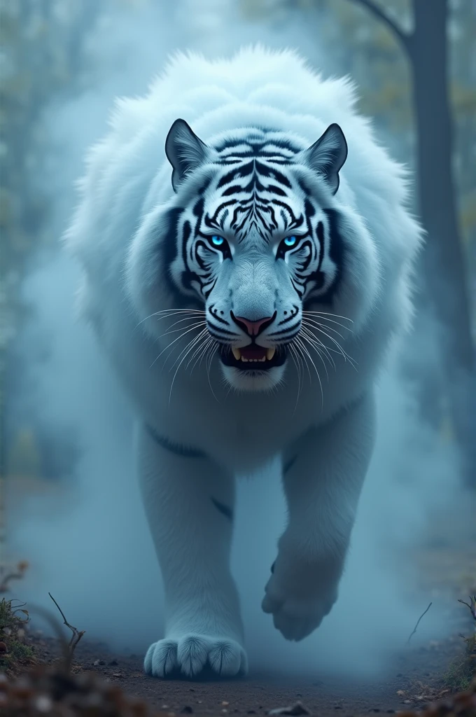 This imposing creature is a tiger with a coat made of thick fog. His body seems to constantly fade and reform., as if in a perpetual state between the physical and ethereal world. His eyes shine with a deep blue, and its roar resounds like thunder in the distance. The Tigrana of Mist is capable of crossing any physical barrier, appearing and disappearing at will. It is said to be a guardian of the secrets of time and that, when seeing her, One can receive visions of the future or the past.