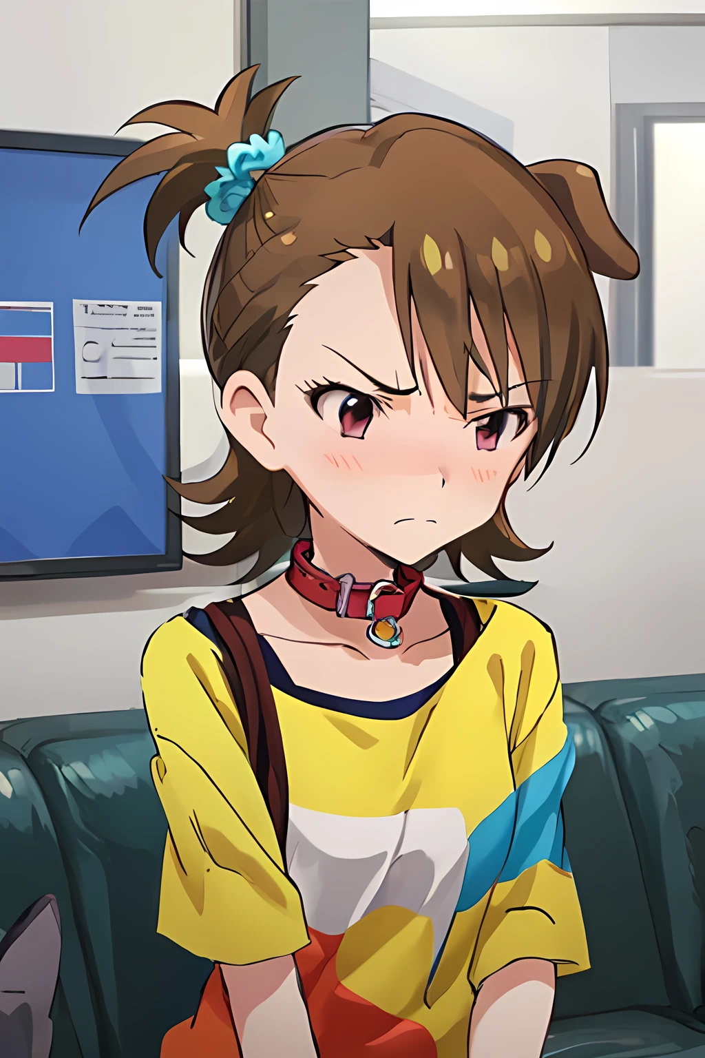 1girl、ami futami、dog collar、(UHD)、annoyed face、upper body、8k、blushing