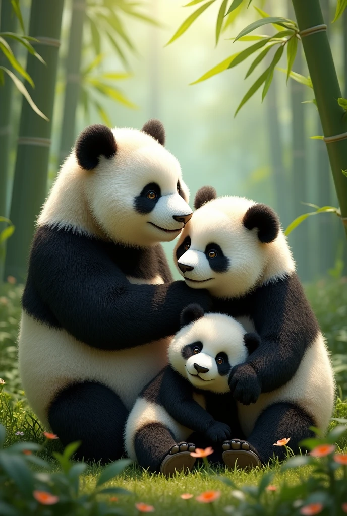 Panda dad mom son