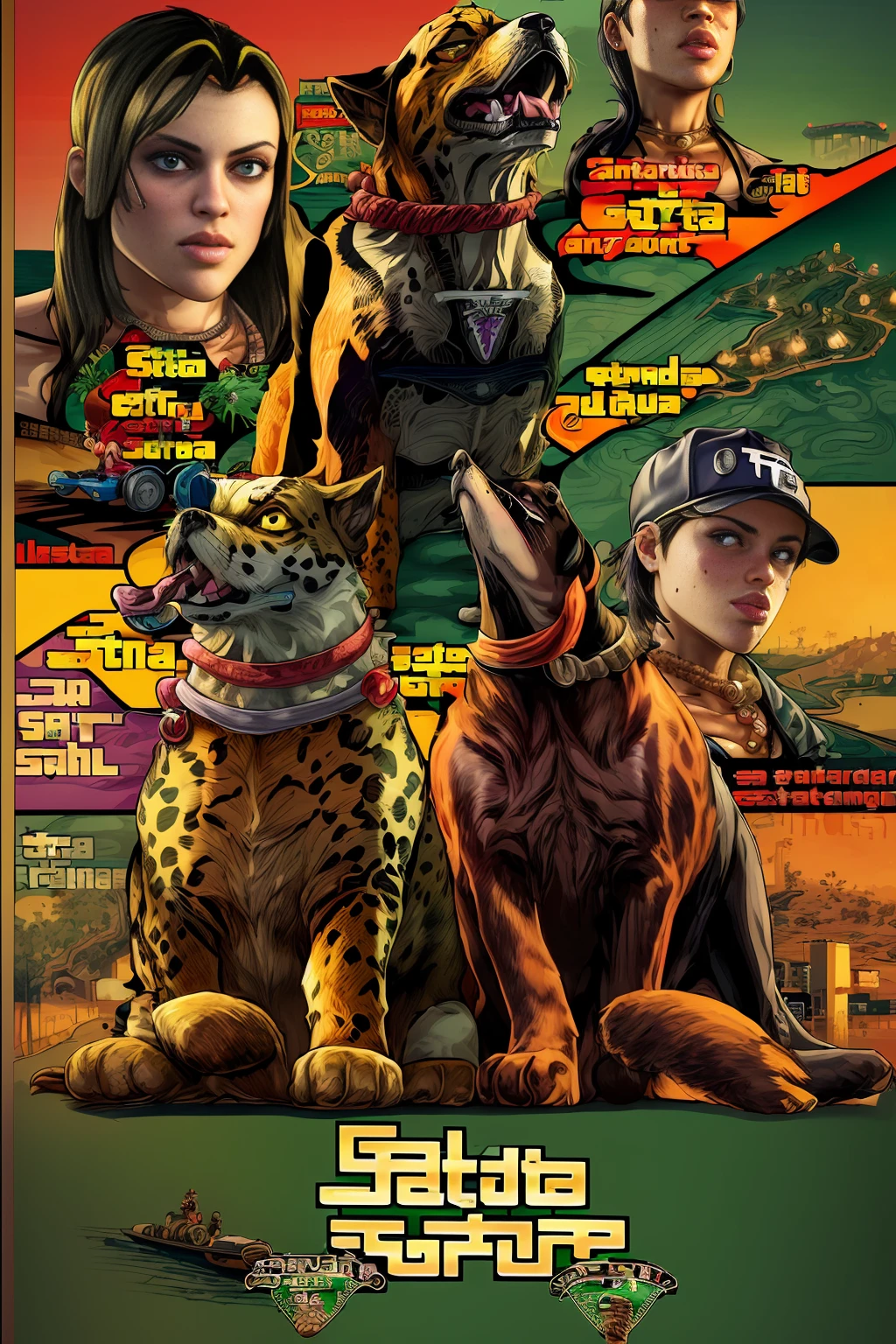 ((A highly detailed typographic poster in the style of GTA San Andreas:1.5)), intricate 3D text with depth and shadows, dynamic lighting, gritty urban atmosphere, vibrant neon colors, cinematic camera angle, dramatic composition, masterpiece.