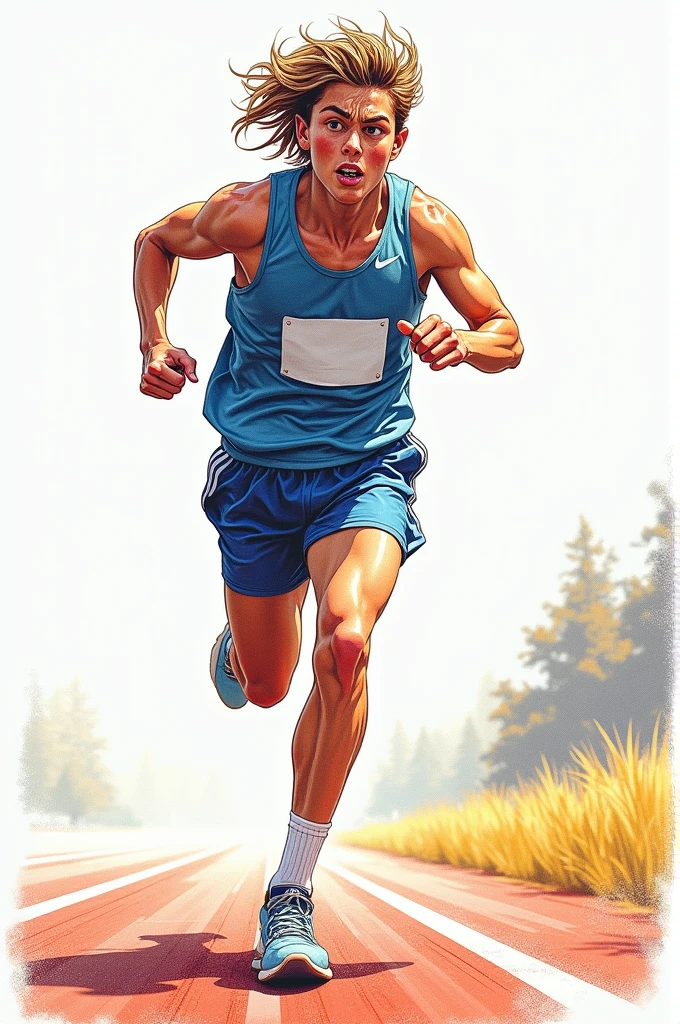  teenager training hard for running race drawing 
