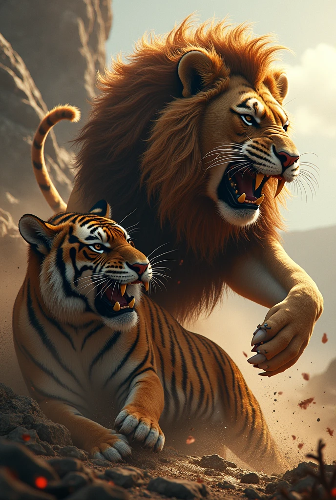Lion kill the tiger
