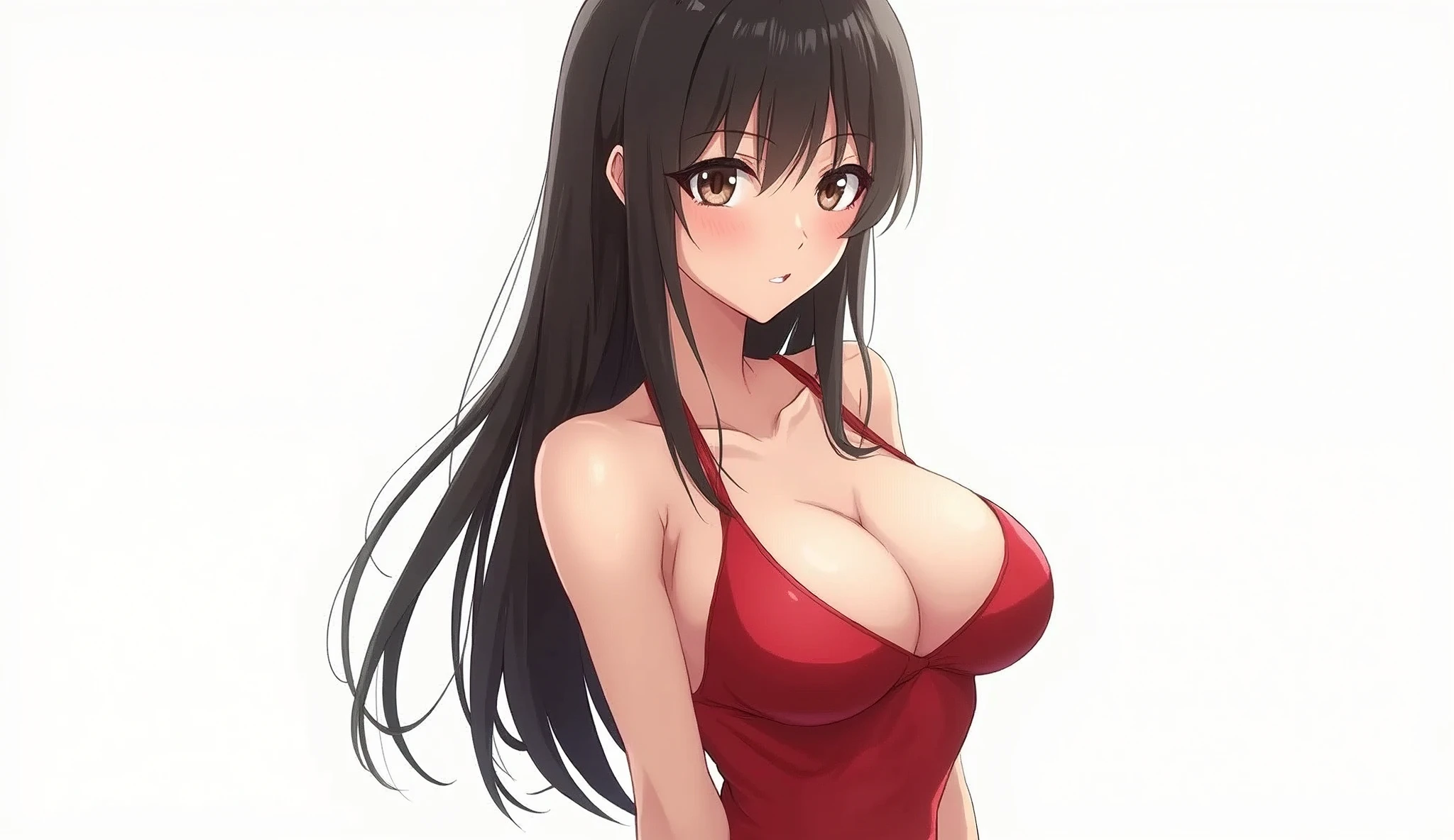 (nSFW) anime style of beautiful Girl with hot chicks and long chest, white background, Anime Style, photo, cinematic