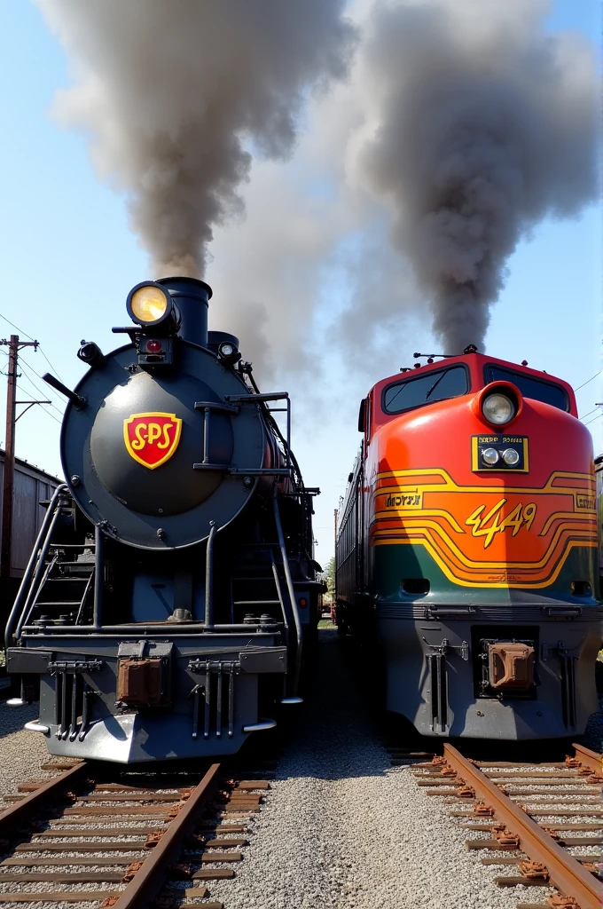 SP&S 700 and SP 4449 steam locomotive photo with 700 and 4449 side by side.