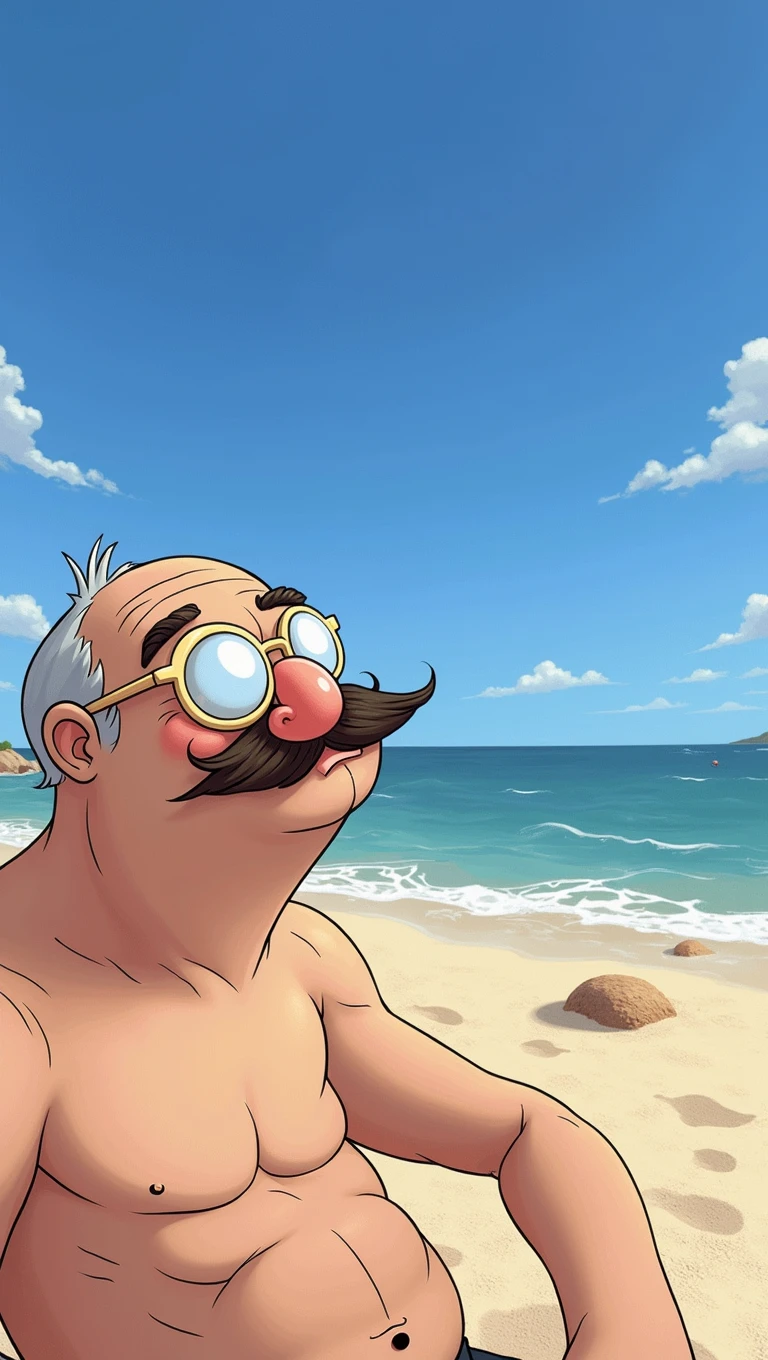 Create a cartoon man with a mustache and glasses