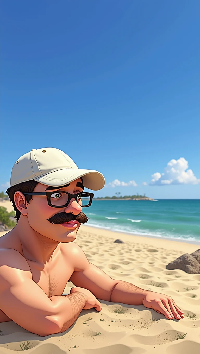 Create a cartoon man with a mustache and glasses