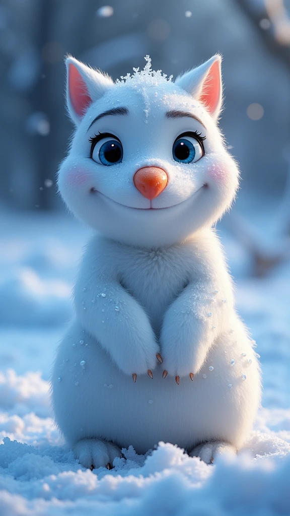 masterpiece, best quality, HD, Delicate texture, Snow Treasure,Carrot nose,Frozen,Realistic style,Fantasy Art,Sparkling snowflakes, Ice Palace, Vibrant colors, Movie Lighting,Looking at the camera