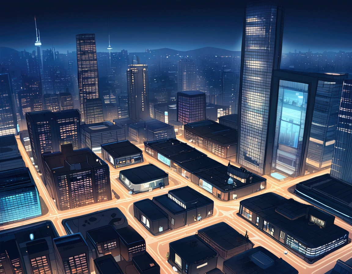 Vancouver Canada, Pokemon, Glass Buildings,, Pokemon Center, skyline of Vancouver, nighttime, dystopian, cyberpunk, supertall central skyscraper, security cameras, spy drones