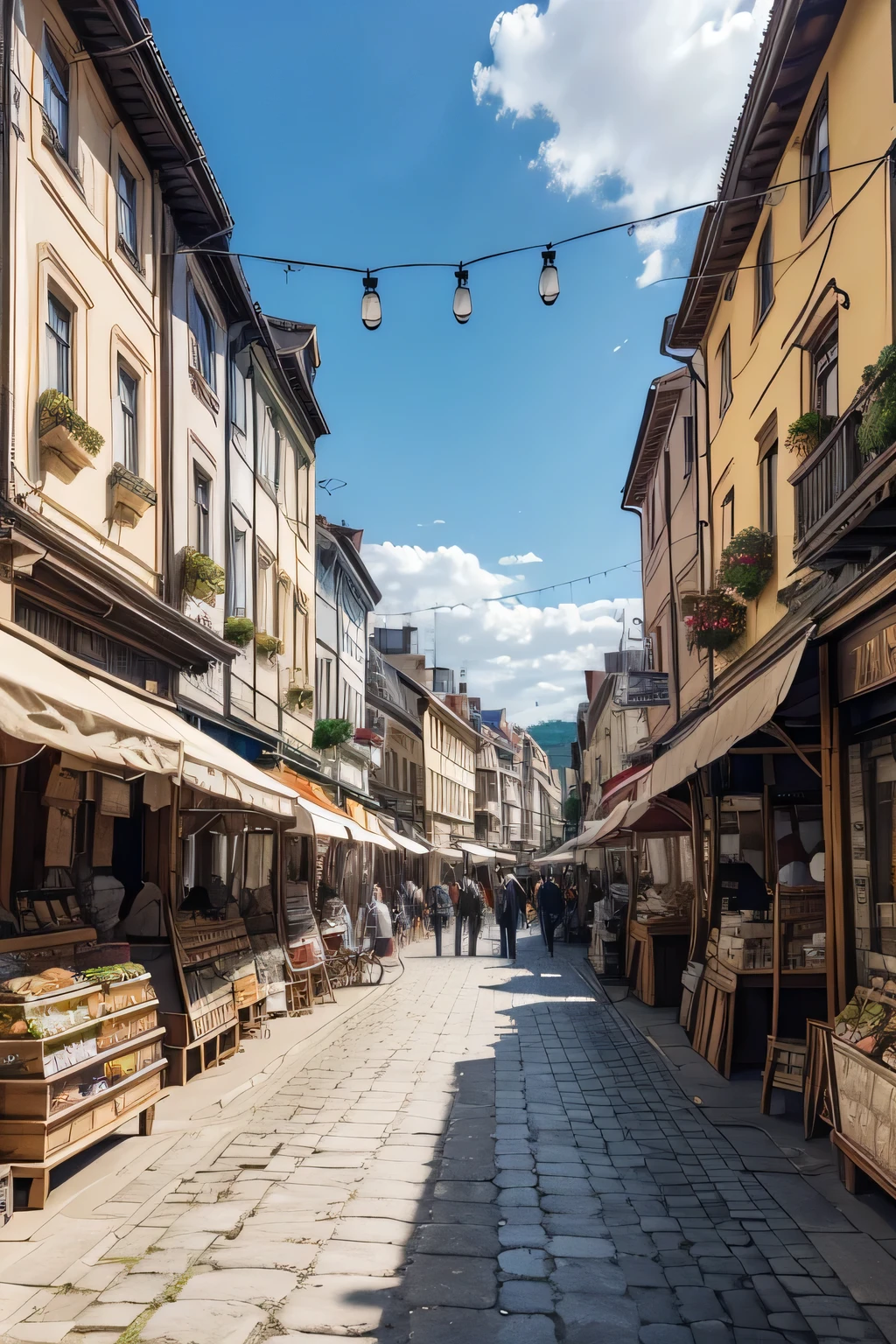 City of Alkira:
classical architecture: Buildings with elegant curves and ornamental details Busy environment: Streets full of people and market stalls Urban scene: sources, squares and cobblestone streets