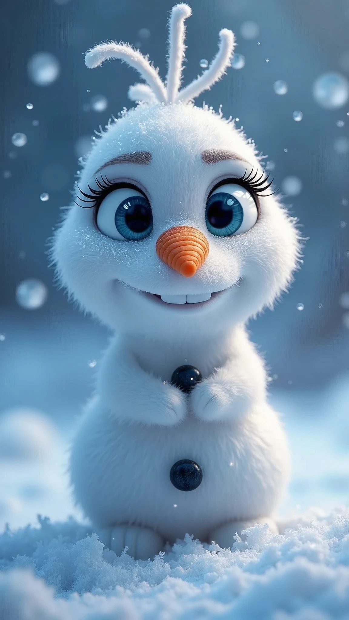 masterpiece, best quality, HD, Delicate texture, Snow Treasure,Carrot nose,Frozen,Realistic style,Fantasy Art,Sparkling snowflakes, Ice Palace, Vibrant colors, Movie Lighting,Looking at the camera