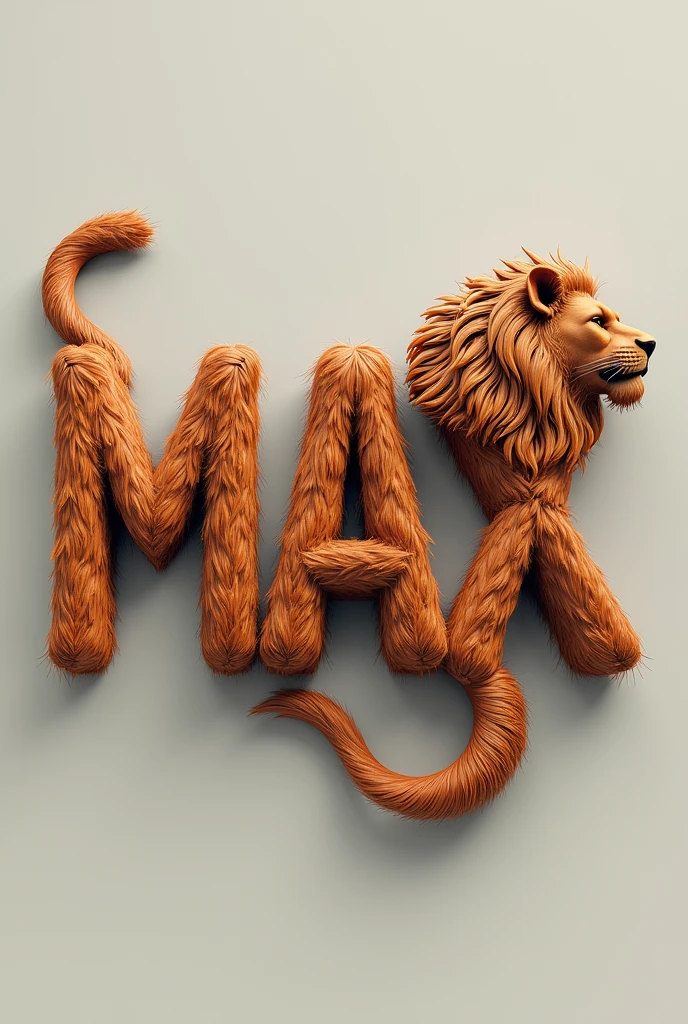 Create the word MAX with lion hair texture each letter, the M has a lion's tail , A only has whiskers and X only has lion hair texture