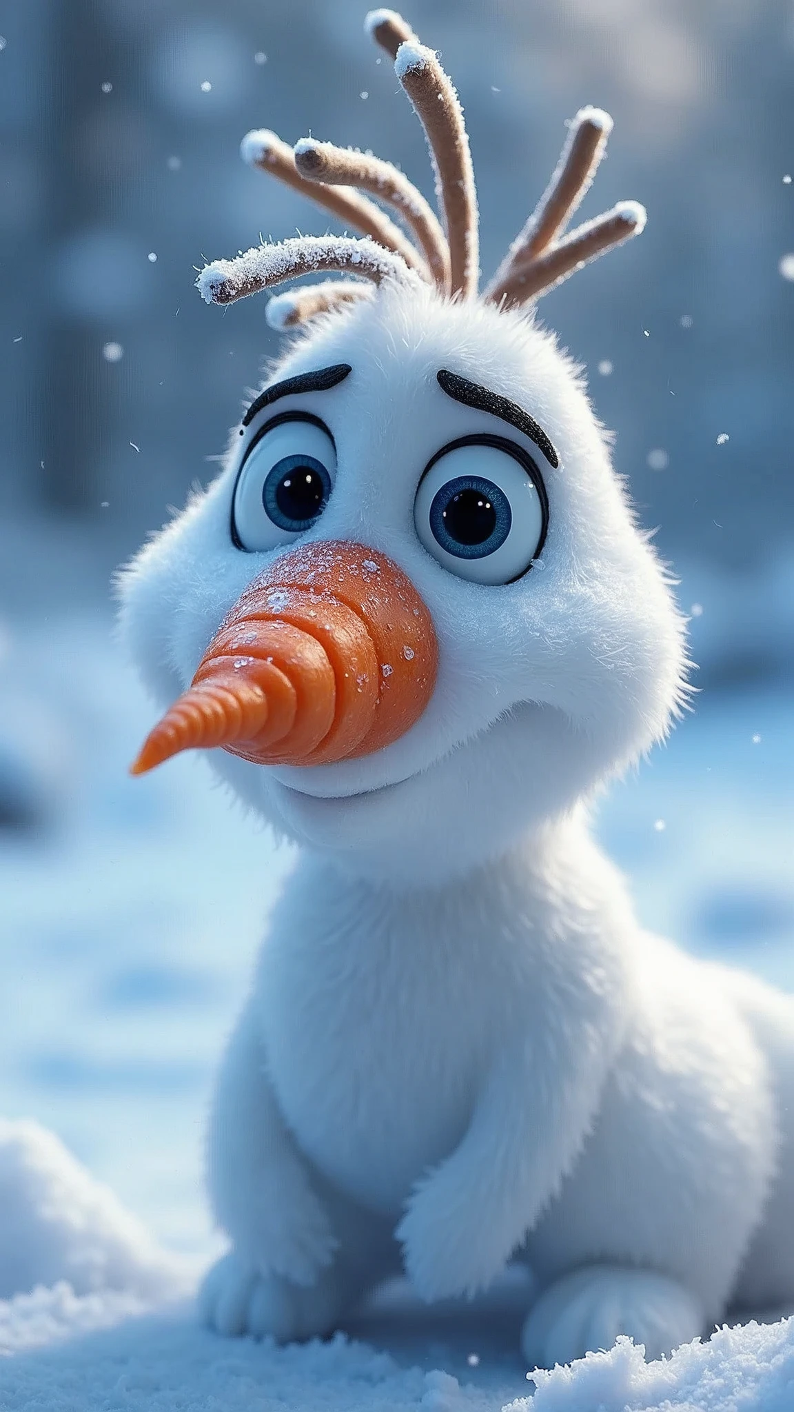 masterpiece, best quality, HD, Delicate texture, Snow Treasure，Carrot nose，Frozen，Realistic style，Fantasy Art,Sparkling snowflakes, Ice Palace, Vibrant colors, Movie Lighting，Looking at the camera
