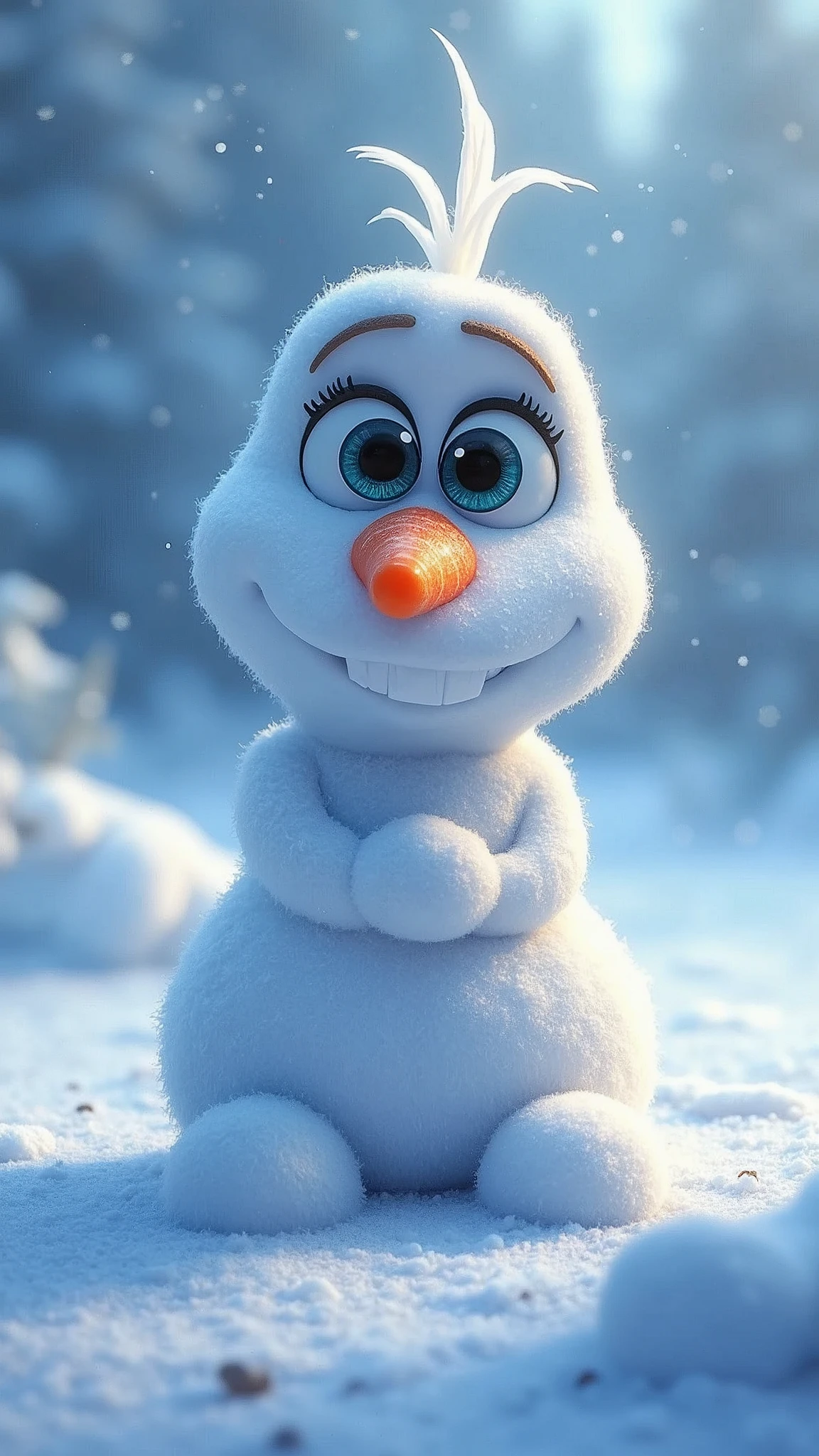 masterpiece, best quality, HD, Delicate texture, Snow Treasure，Carrot nose，Ice and Snow Body，Frozen，Realistic style，Fantasy Art,Sparkling snowflakes, Ice Palace, Vibrant colors, Movie Lighting，Looking at the camera