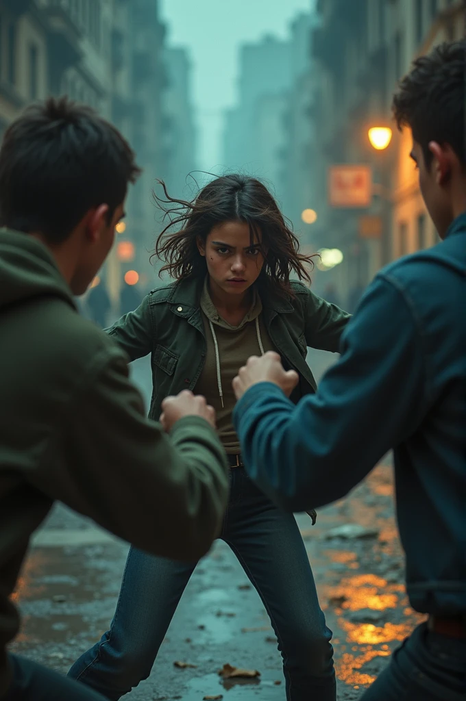 Image of a 16 year old blind girl beating boys with punches on the street