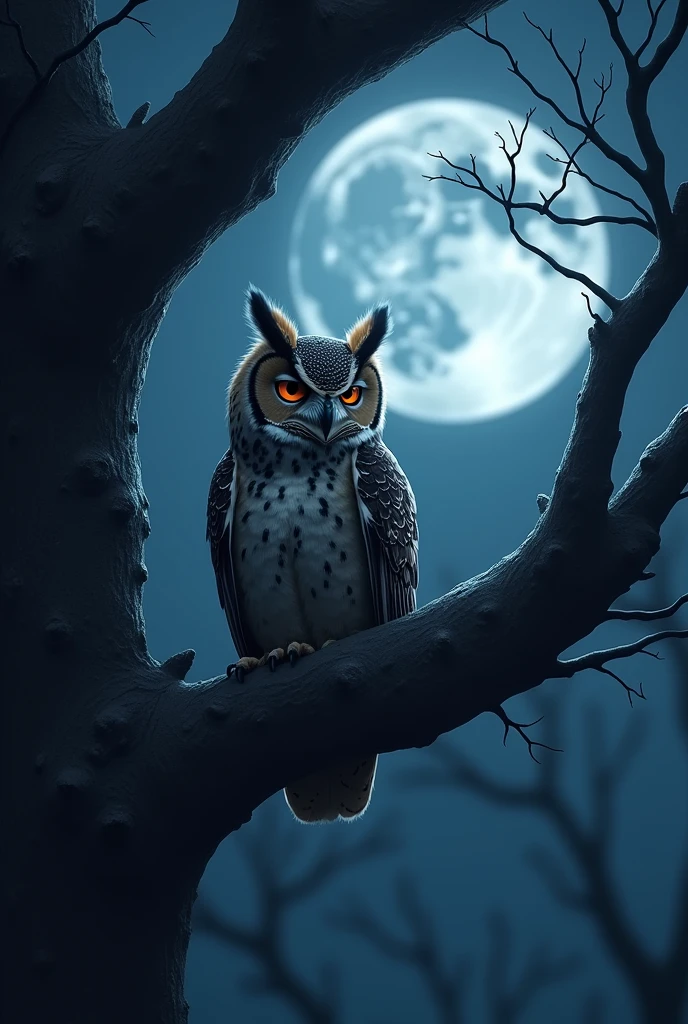 Moonlight Confession, Under the moonlight、An owl perched on a majestic tree branch
