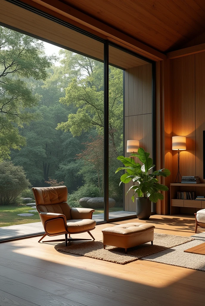 minimalist exterior design、Crazy detailed wide angle building photos、cozy contemporary living room、(Bright warm sunlight 1:0.1)、award winning contemporary interior design、Landscape、DL、chairs、inside the house、wooden floors、windows 、dining room、East Asian East Asian architecture、Paper sliding doors、lights、buliding、forest、natural、Cup、Plants、Interior design、Include lights and shadows、depth of field、low lighting