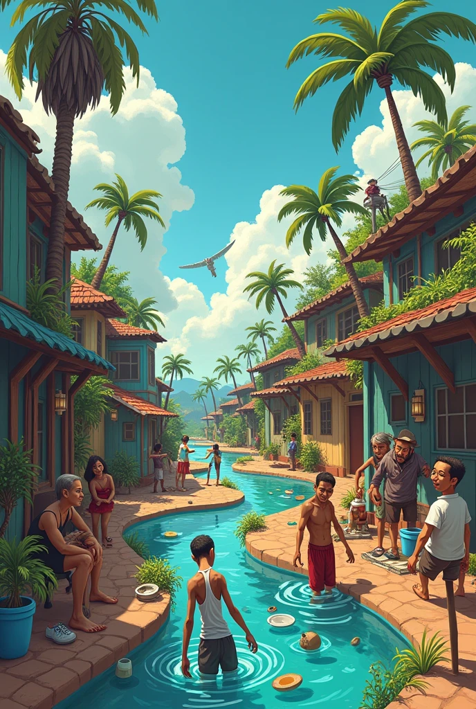 Determinants of health violated, drinking water, socioeconomic conditions, in surreal cartoons