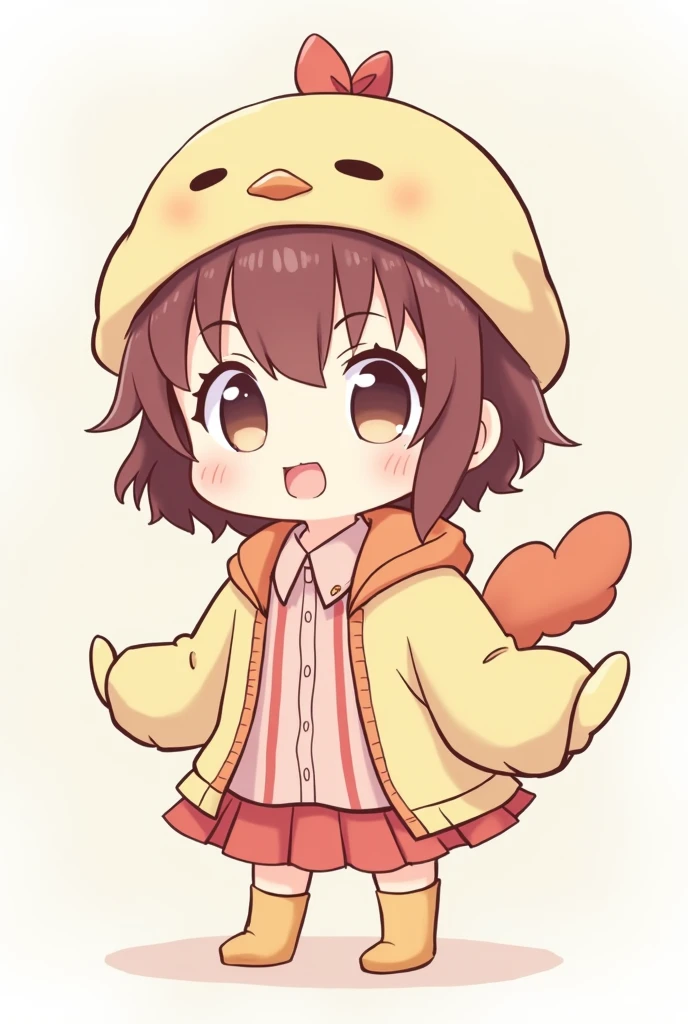 Cute girls, simple and kawaii outfits, full of youth, mascot little bird, chibi character anime style,, full color, highest quality images.