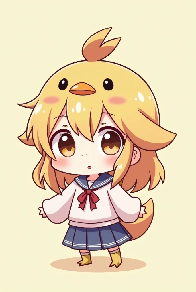 Cute girls, simple and kawaii outfits, full of youth, mascot little bird, chibi character anime style,, full color, highest quality images.