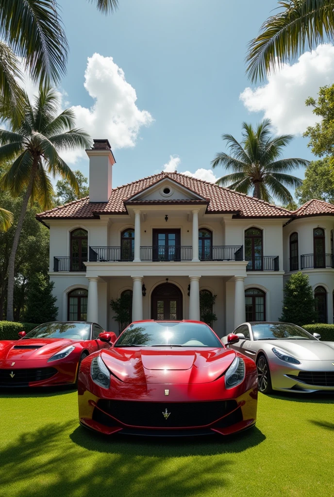 three millionaire men in front of a mansion with cars (detailed) (Realist)


