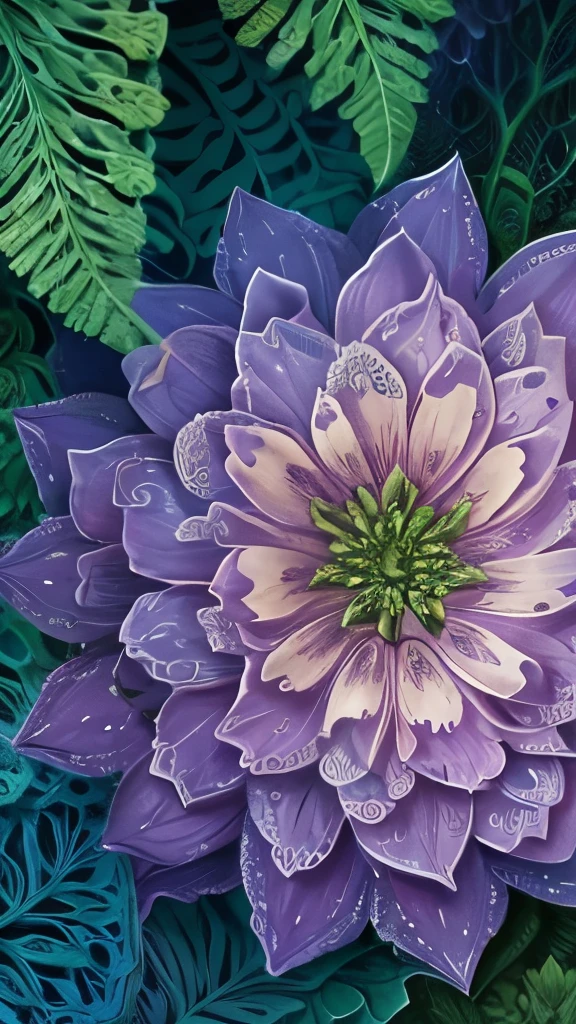a close up of a purple flower with a green stem, flowers growing out of its head, botanical fractal structures, by Jan Sawka, beautiful detail, intricate plants, beautiful natural forms, intricate!!, fern, hyperdetailed!!, beautiful hyperdetailed, hyperdetailed!!!, by Joan Ayling, flower head, very intricate, detailed plant life, by Stefan Lochner