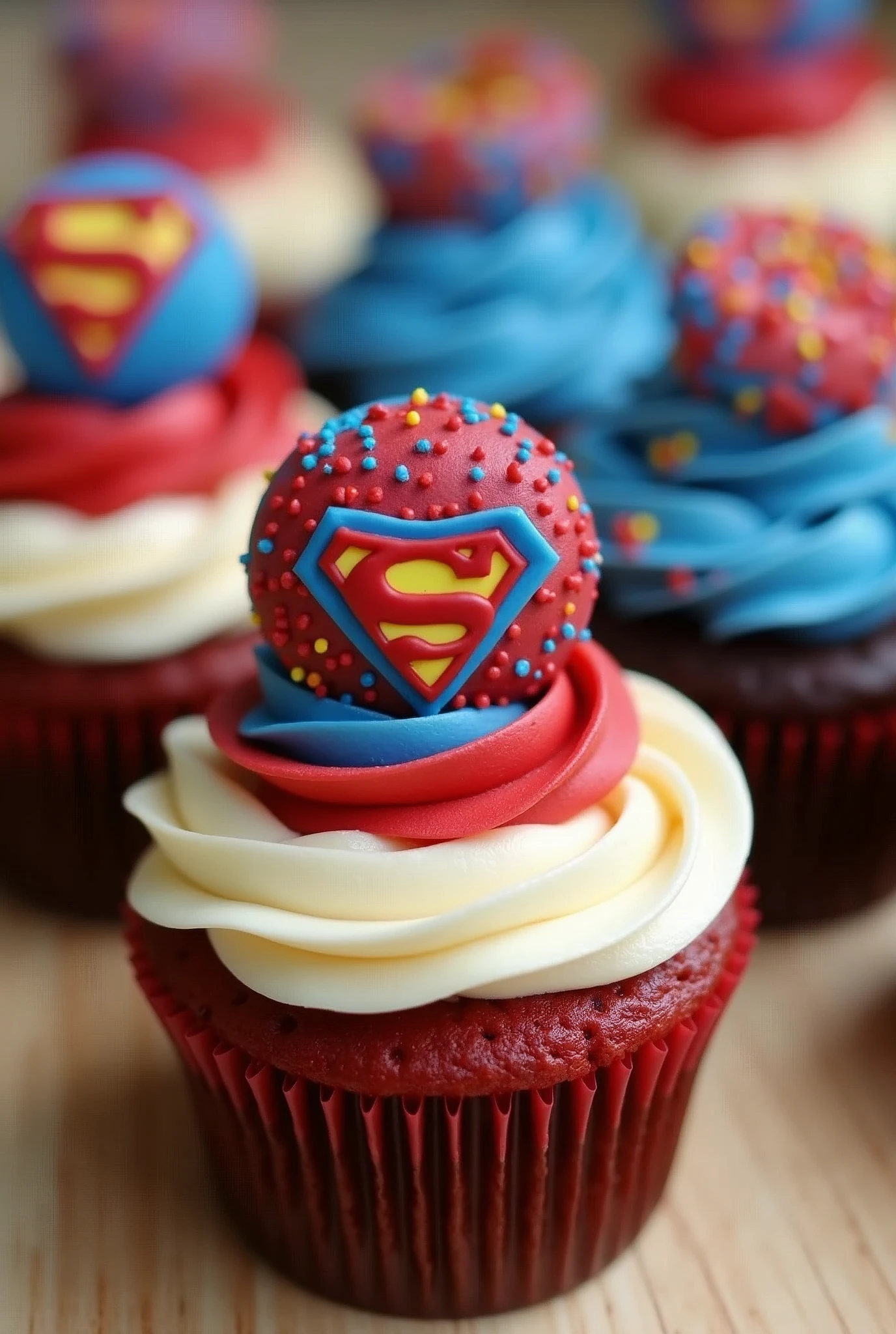 Create a logo for a micro-business of cupcakes decorated with superheroes, placing the name of sweet moments

