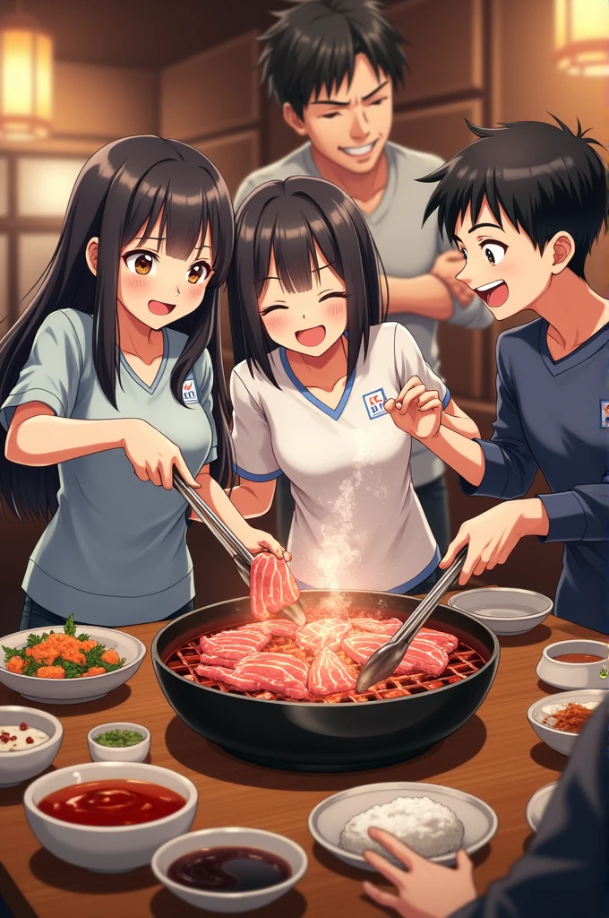 Students eating yakiniku