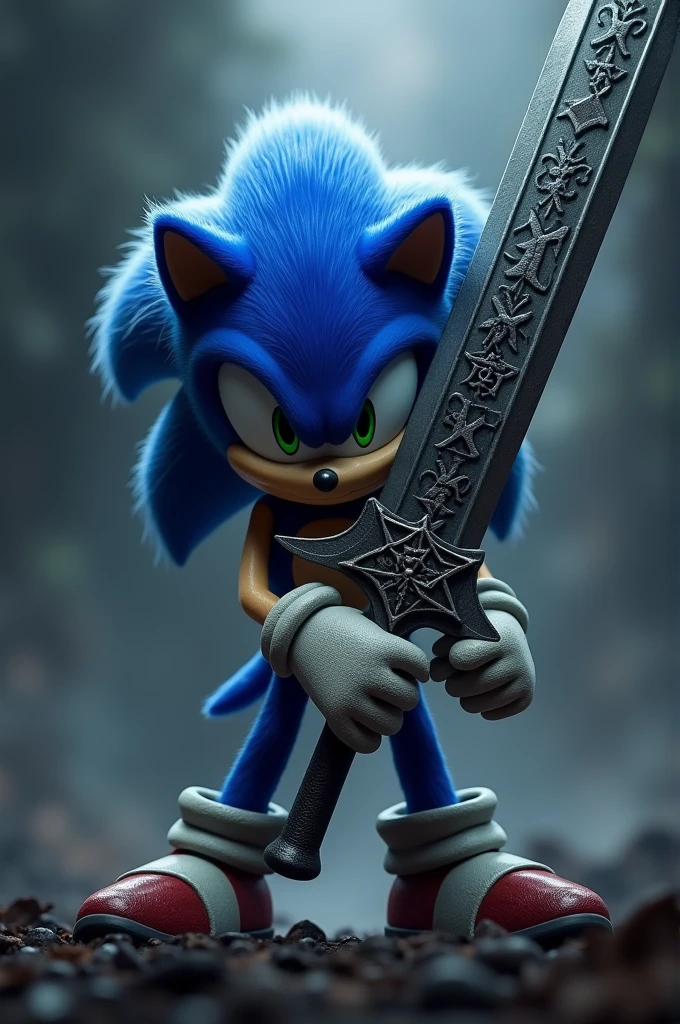 Sonic with the epic dark blade with a serious expression 
