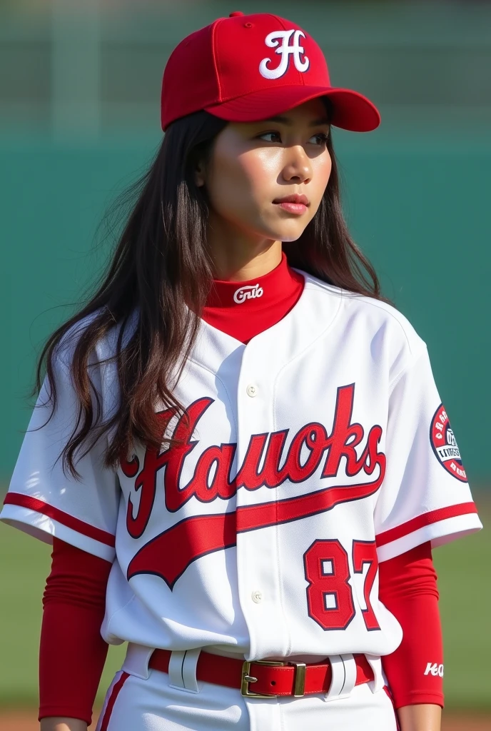 20th Generation.woman.Professional baseball in Japan.Wearing a Fukuoka SoftBank Hawks uniform.One person