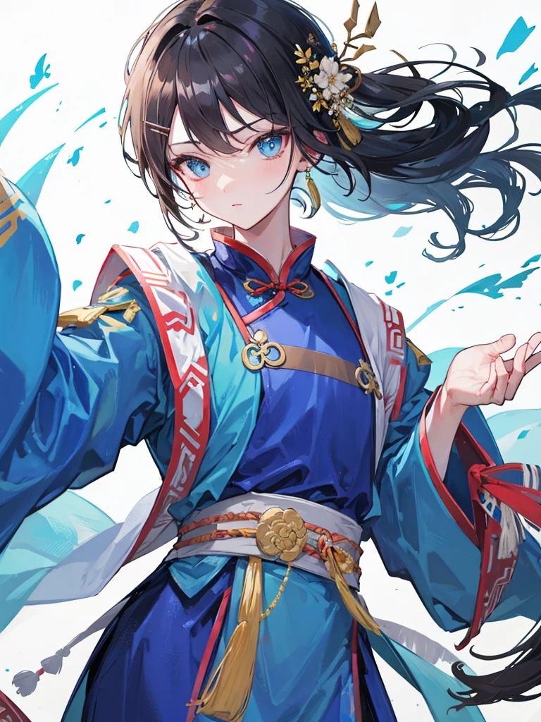 A male character,Hair Bunch,Ancient Chinese Clothing,Blue clothes,robe,Hairpin