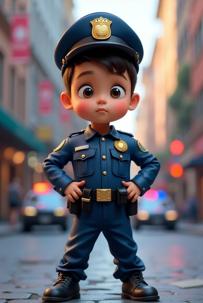4 year old boy in police patrol outfit fighting