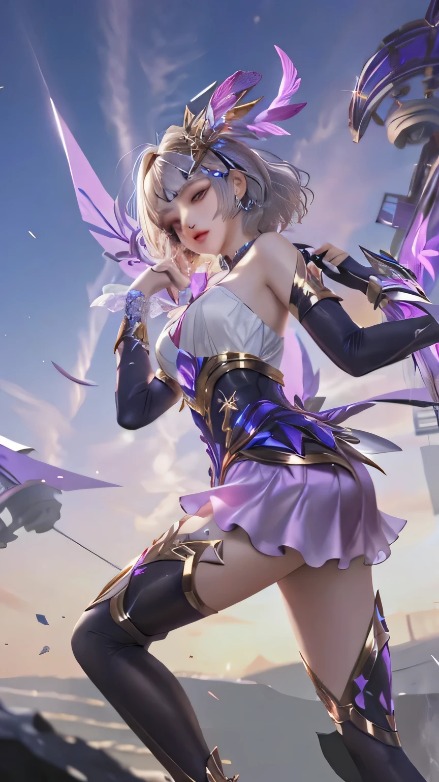 best quality, 1girl, kda, solo, long hair, short hair, dress,
