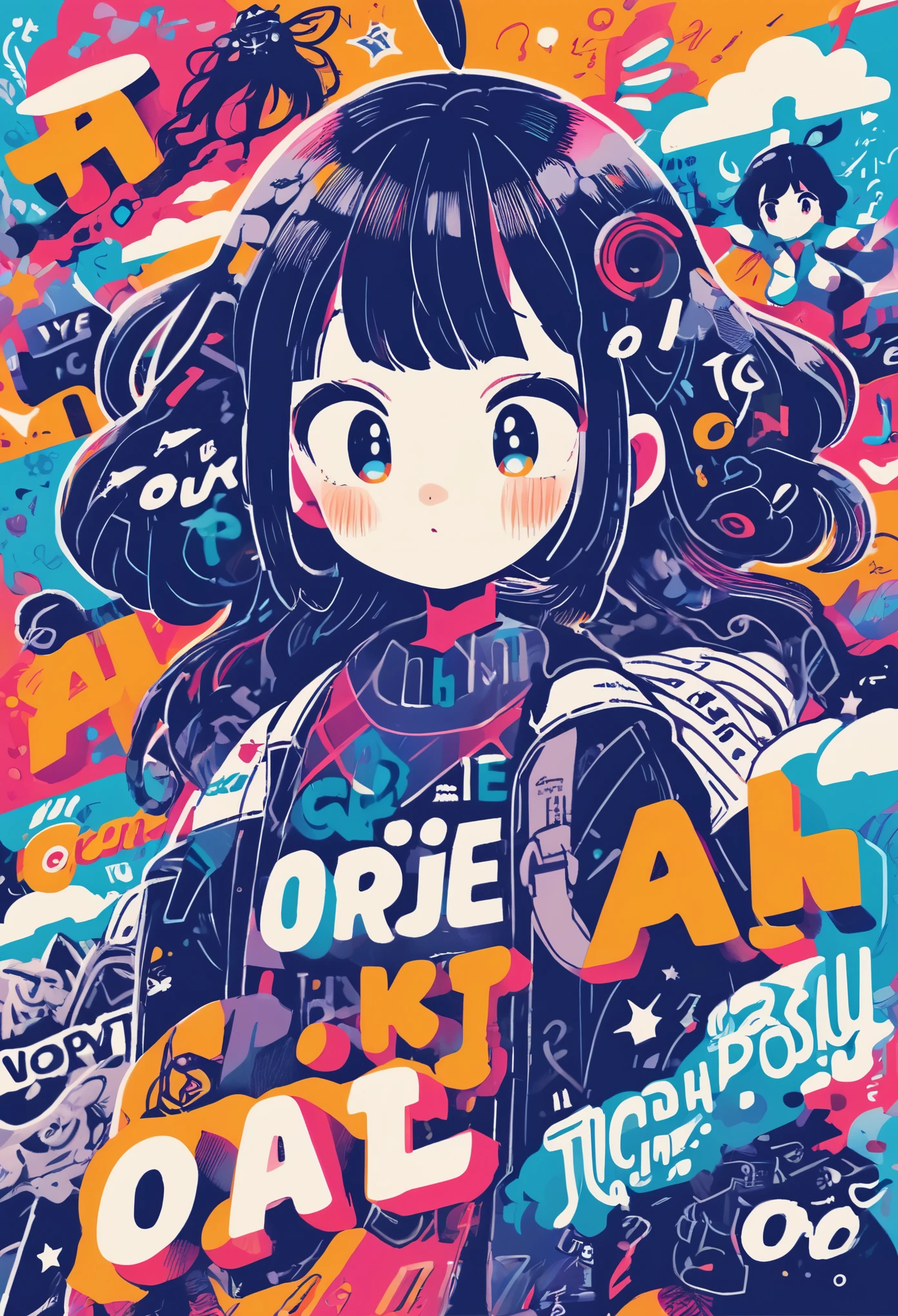 detailed anime typographic poster, intricate typography, dynamic Japanese anime style, vibrant colors, striking visual impact, bold text composition, dramatic lighting, cinematic atmosphere, digital art, high quality, photorealistic, 8k, masterpiece