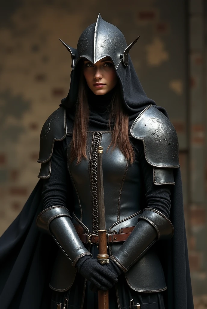a medieval dark knight style woman