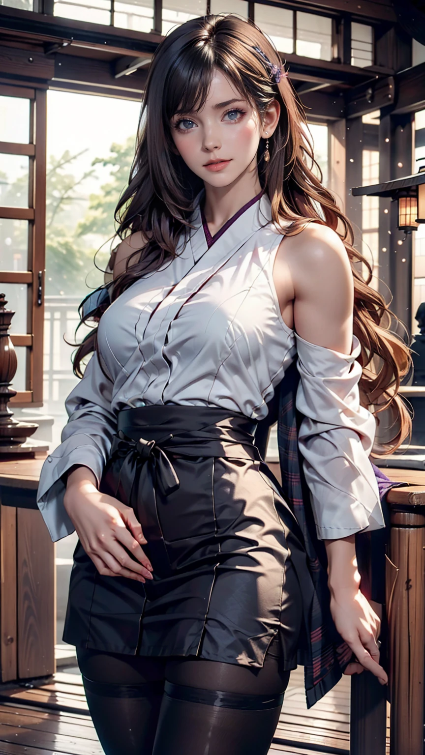 Highest quality,masterpiece,Ultra-high resolution,(Photorealistic:1.4),One girl,View your viewers,Japanese women,Purple Pantyhose、Sexy proportions、Sexy clothes
