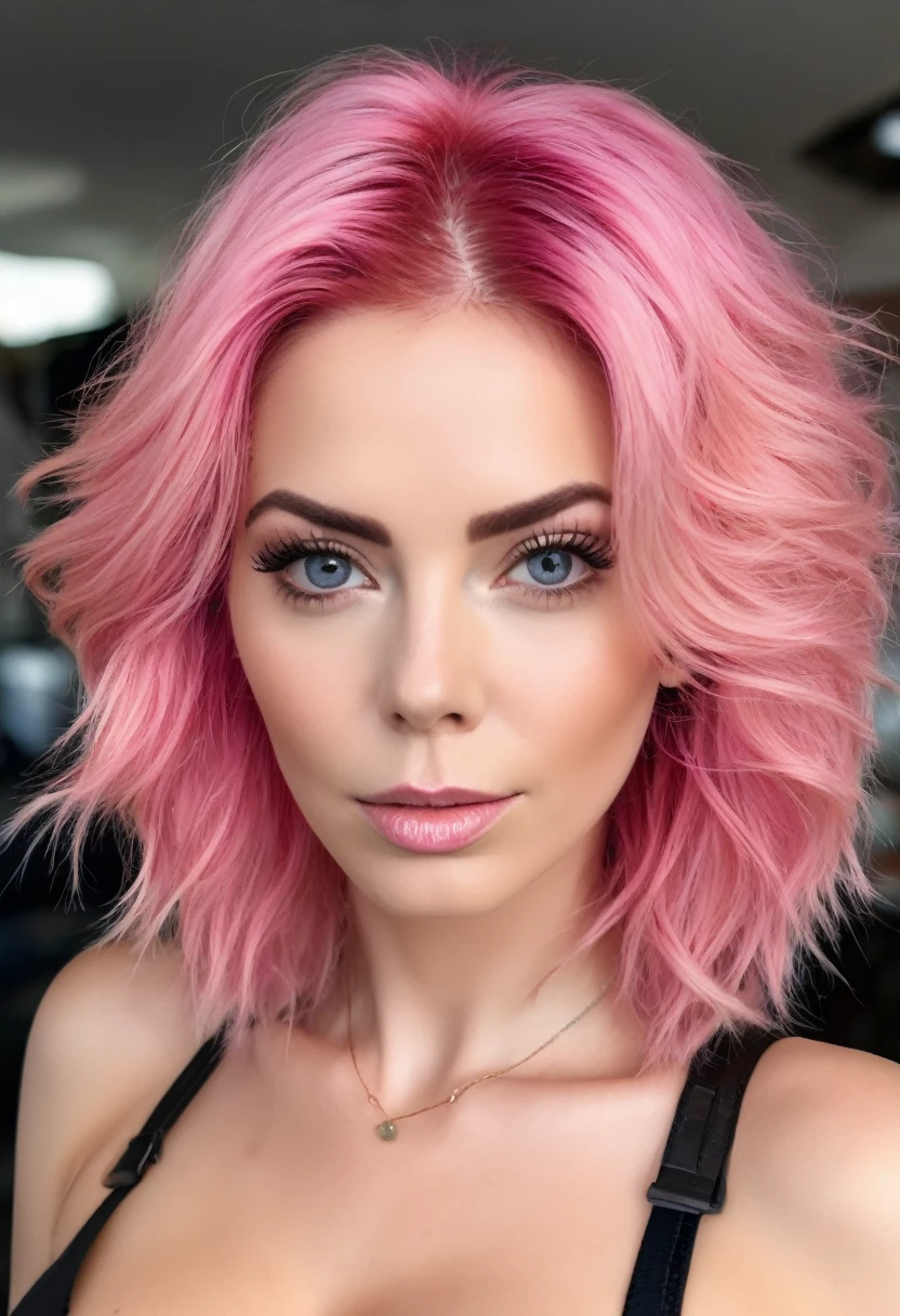 (((masterpiece, Very detailed, ultra retina, wide shot, ultra wide angle, masterpiece, Best quality, 16 thousand., uhd, super detail))), perfect face, short hair, Anatomically correct, textured leather, chromatic aberration abuse, (detailed face), porn star face, detailed eyes, (((((Chewing gum pink hair))))) , gigantic breasts, Doe eyes, wear fishing nets, (((A computer in the background))), (((long hair)))