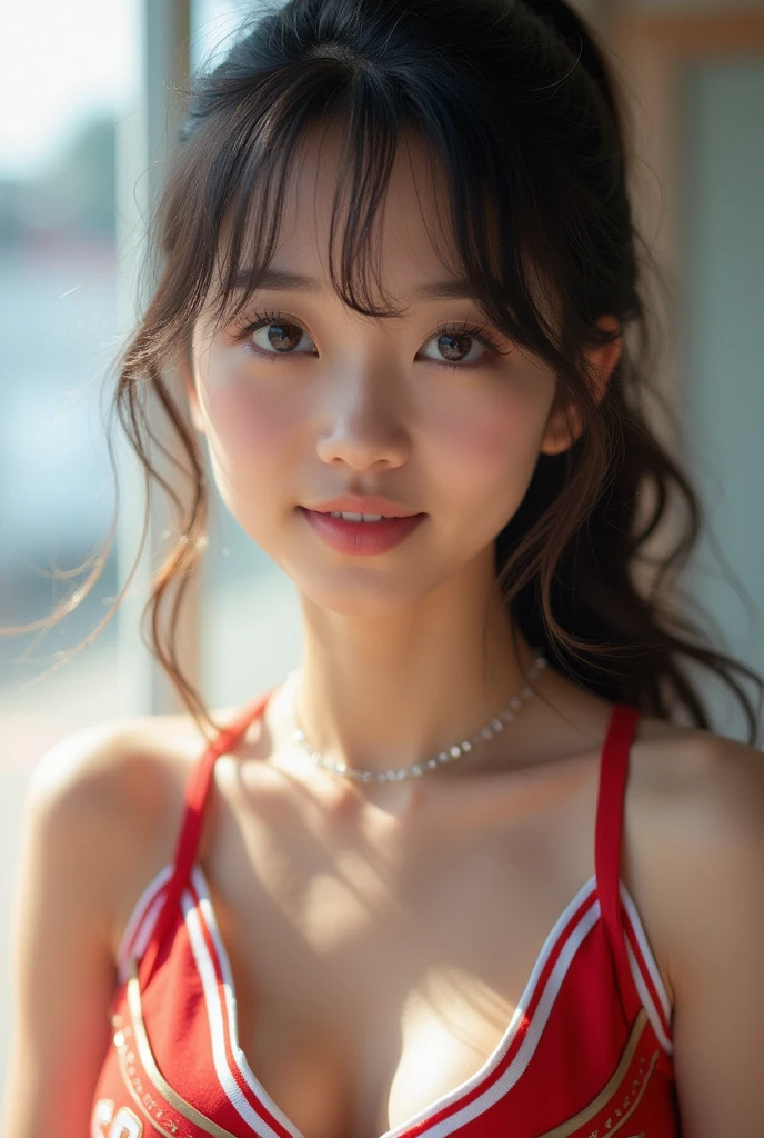 (masterpiece,best quality:1.4),(8k,raw photo,photo realistic:1.2),UHD, ,(shiny skin:1.4),detailed skin,detailed face,detailed eyes,(beautiful sparkling eyes:1.2),Symmetrical eyes,Detailed ear,1girl,natural make-up,(((Japanese idol))),((beautiful Japanese)),(face of the Golden Ratio),Detailed Background,Bea((utiful shiny hair,ponytail)),,(((cute ))),((Average teenasts)r body,(Detailed cheerleader sexy Uniforms,Tagers),,,ProfeLighting,Taken from directly below,(Very detailed ,cheerleader Uniforms design,online shopping,LUMINE® Market,),((cute student)),Instagram Style,,Dynamic panties angle,(Detailed Chseats at Koshien Stadium,Great location),sakuragun,Wacoal for visible panties,(((Cute tanned cheerleade