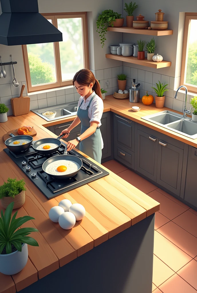 drawing a kitchen layout preparing cooking of egg