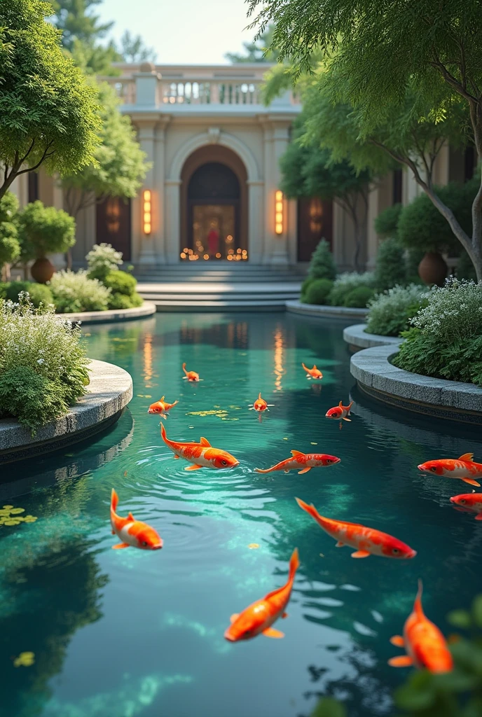 One of the beautiful secenary of pond at five star hotel with light,fish and else