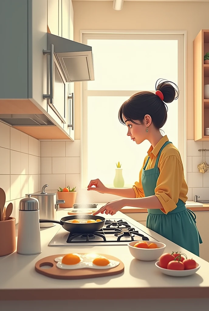 drawing a kitchen layout preparing cooking of egg