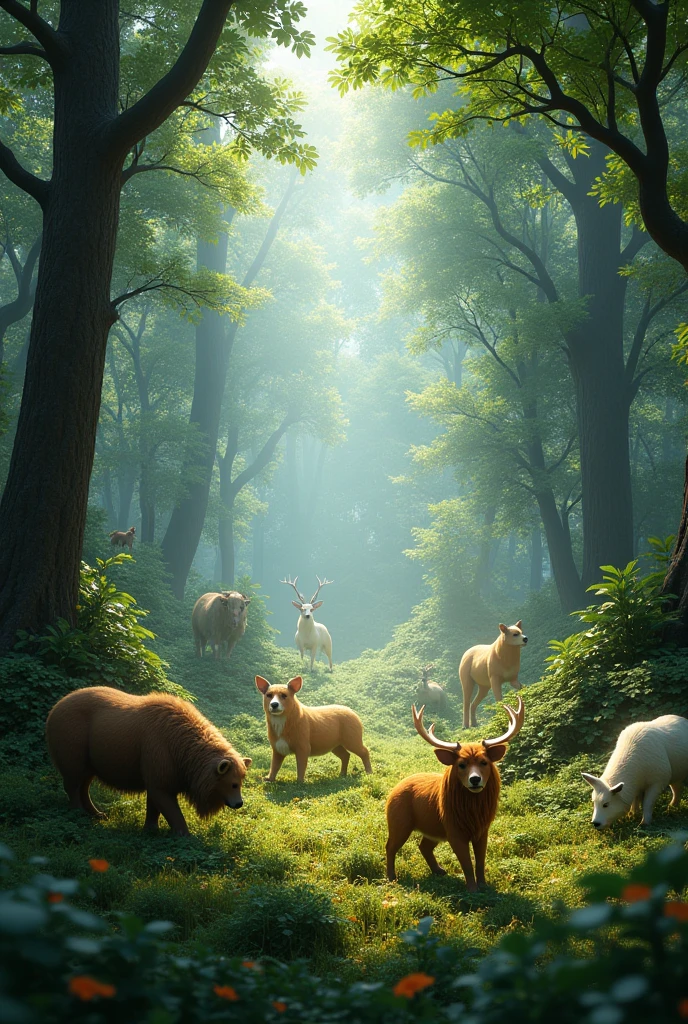 In forest with many Animal