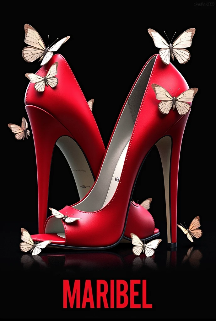 You can create some heels that form a red angry M and with butterflies on the tips and below MARIBEL 
